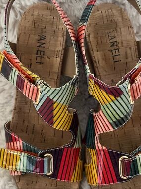 Vaneli Multicolor Striped Cork Wedge Sandals